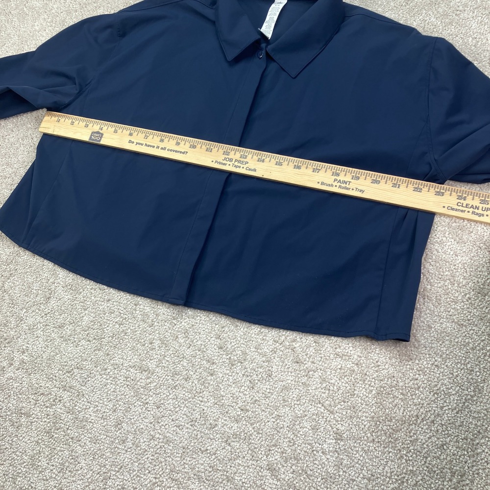 Alo Yoga Womens Large Cropped Button Down Shirt Navy Blue Long Sleeve Top - Picture 5 of 6